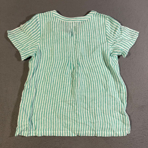 Talbots Petites LP‎ Linen Top Green White Striped V-Neck Short Sleeve Tunic - Picture 4 of 7